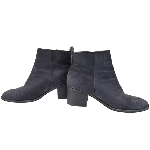 BP Navy Blue Leather Block Heeled Side Zipper Ankle Booties Size 7 - Picture 5 of 13